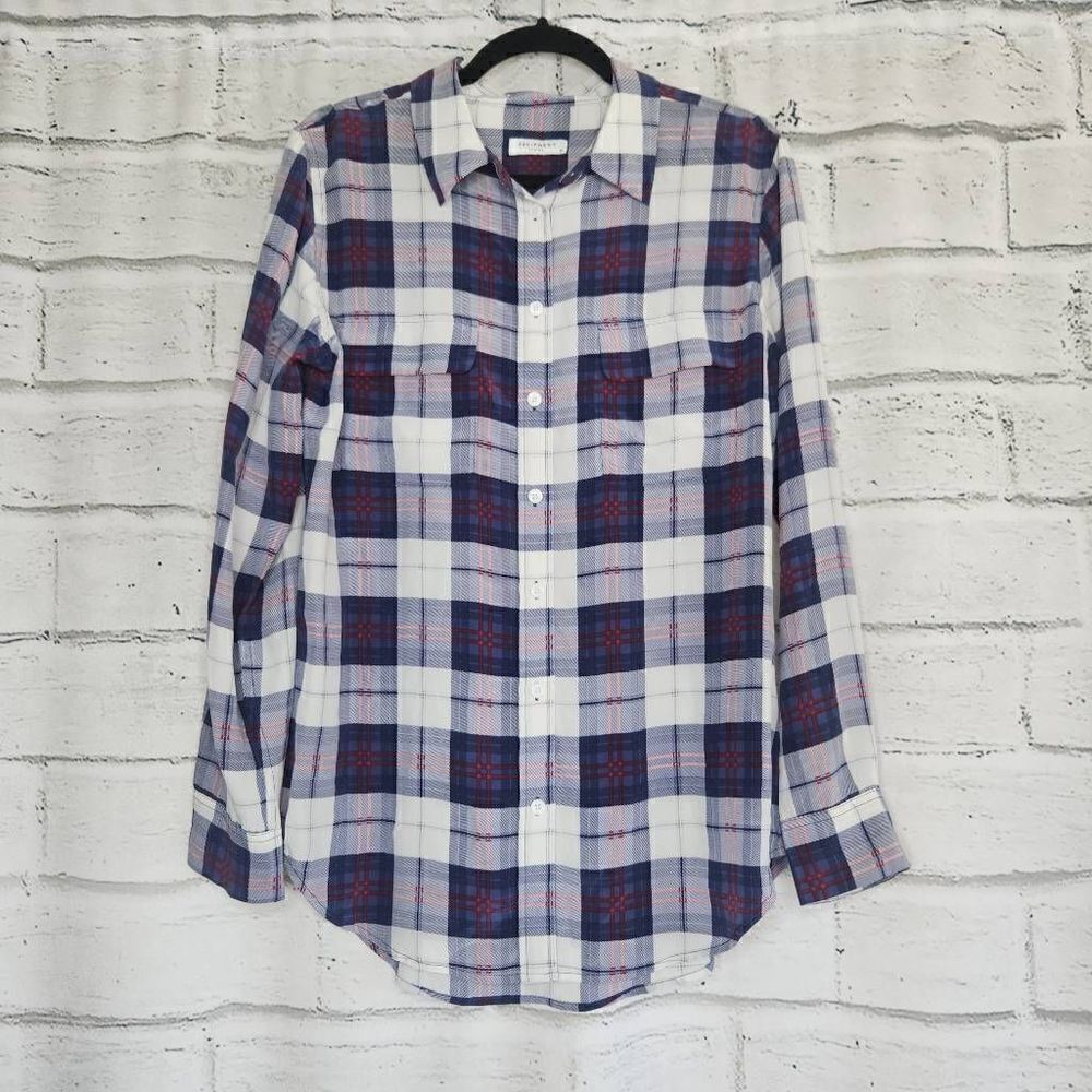 Equipment Collared Plaid Button Down Shirt Blouse Women Medium Silk Blend Casual